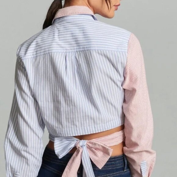 Maeve by Anthropologie Striped red and Blue Cropped Blouse - Picture 3 of 9